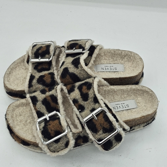 Steven New York Stessi Faux Fur Lined Leopard Slides Size 5 Display Item Nwd's - Picture 2 of 7